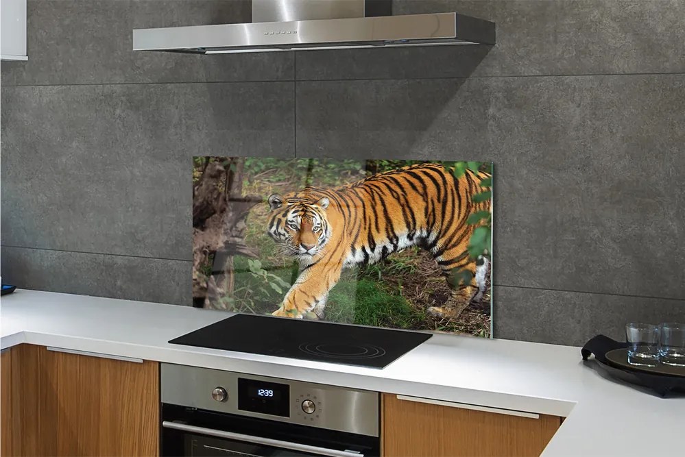 Panel szklany do Kuchni Tygrys wśród Leśnej Roślinności