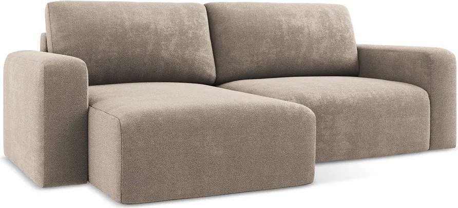 Beżowy rozkładany narożnik ze schowkiem z tkaniny szenilowej (lewostronny/z szezlongiem) Kona – Makamii