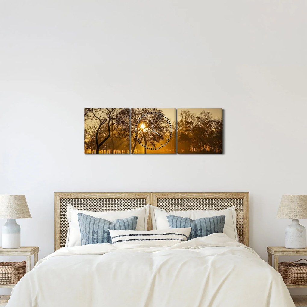 Obraz - Wschód słońca (z zegarem) (90x30 cm)