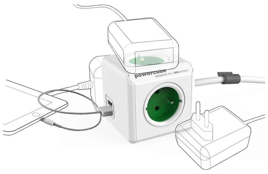 Rozgałęźnik do gniazdka 13 cm PowerCube Extended USB – Cubenest