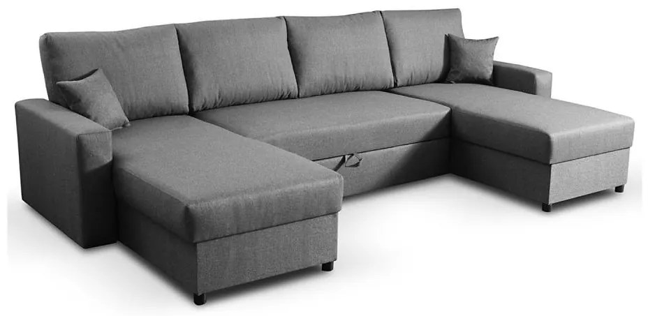 Rozkładany narożnik w układzie U JANISE z pojemnikiem, szary