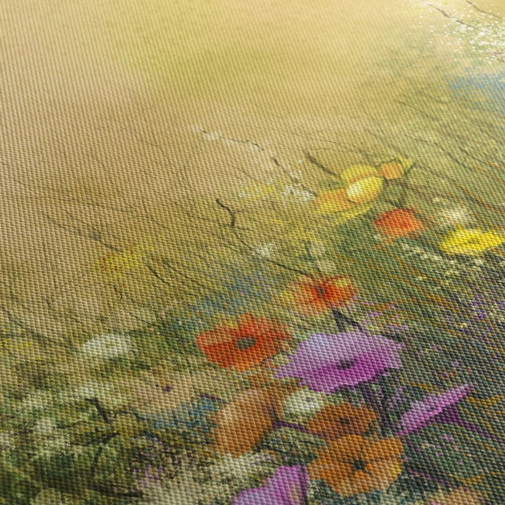 Obraz - Malowana łąka (z zegarem) (90x30 cm)