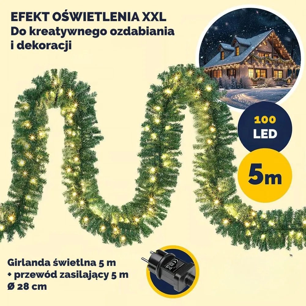 Girlanda świąteczna ANDREA z oświetleniem i pilotem, 5 m, zielona Casaria