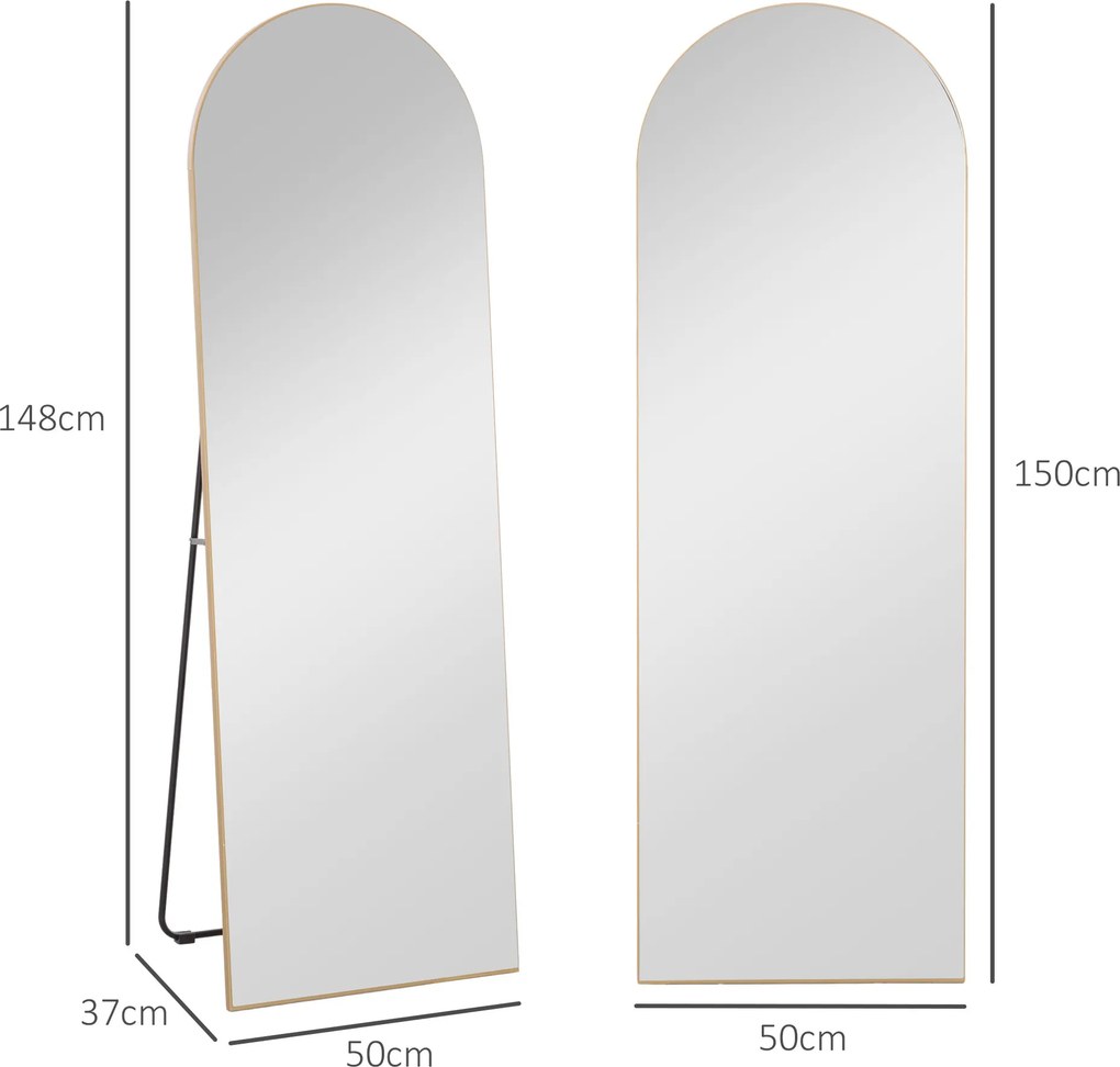 HOMCOM Lustro całopostaciowe 50 x 150 cm lustro stojące duże lustro ścienne bezramowe do salonu, złote | Aosom PL