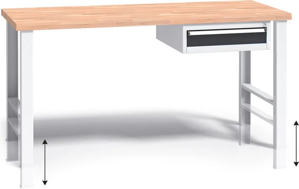 Stół warsztatowy z regulacją wysokości G3, 1500 x 685 x 840-1050 mm, 1x 1 szufladowy kontener, grafitowy