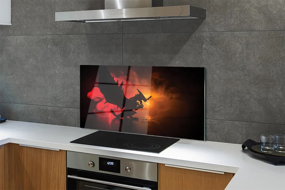 Szklany Panel Czarny Smok wśród Chmur