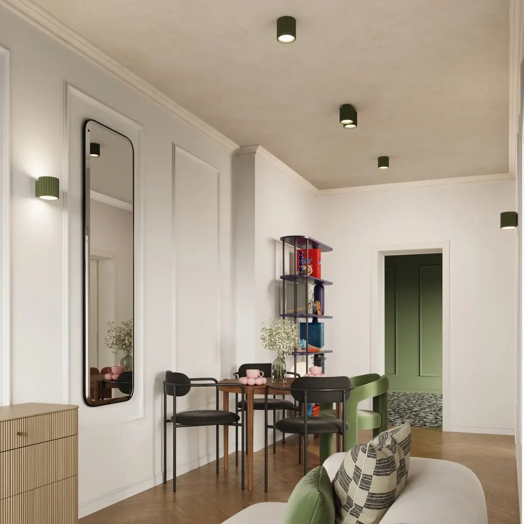 Plafon AURA 1 zielony oliwkowy GU10 ryflowany SOLLUX  LIGHTING