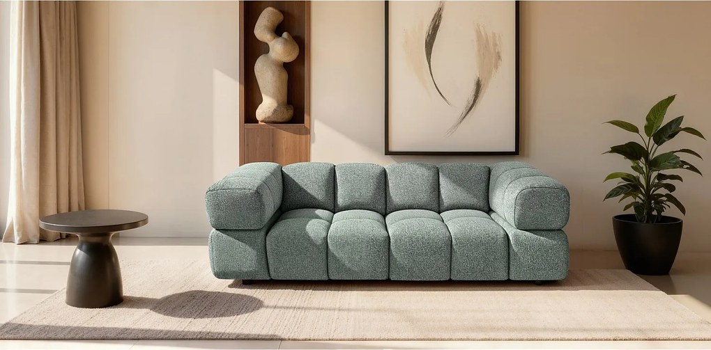 Elegancka 3-osobowa sofa tapicerowana z tkaniny 240 cm - ALVERO 3S w kolorze szałwiowym Bouclé z premium strukturą
