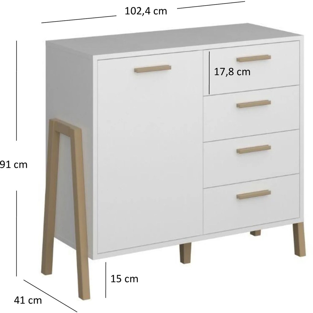 Komoda z Szufladami do Salonu TORE 102 cm Biała Nowoczesna