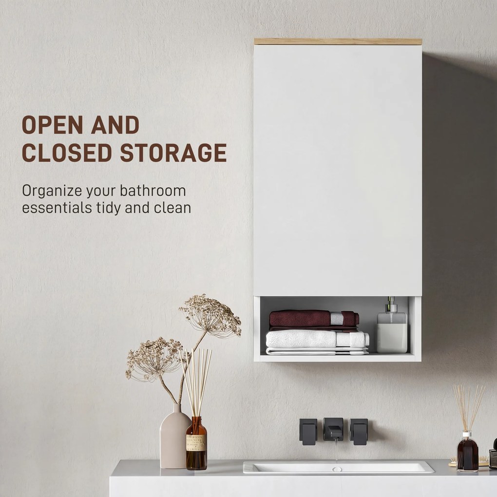 HOMCOM Szafka Ścienna do Łazienki, Szafka Łazienkowa z Regulowanymi Półkami, Otwartą Półką, Drewniana, Biała