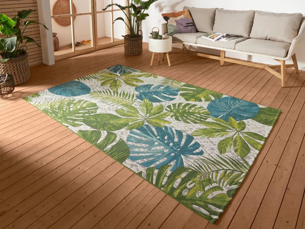 Dywan zewnętrzny Flair Liście turkusowo-zielone 160 cm x 235 cm