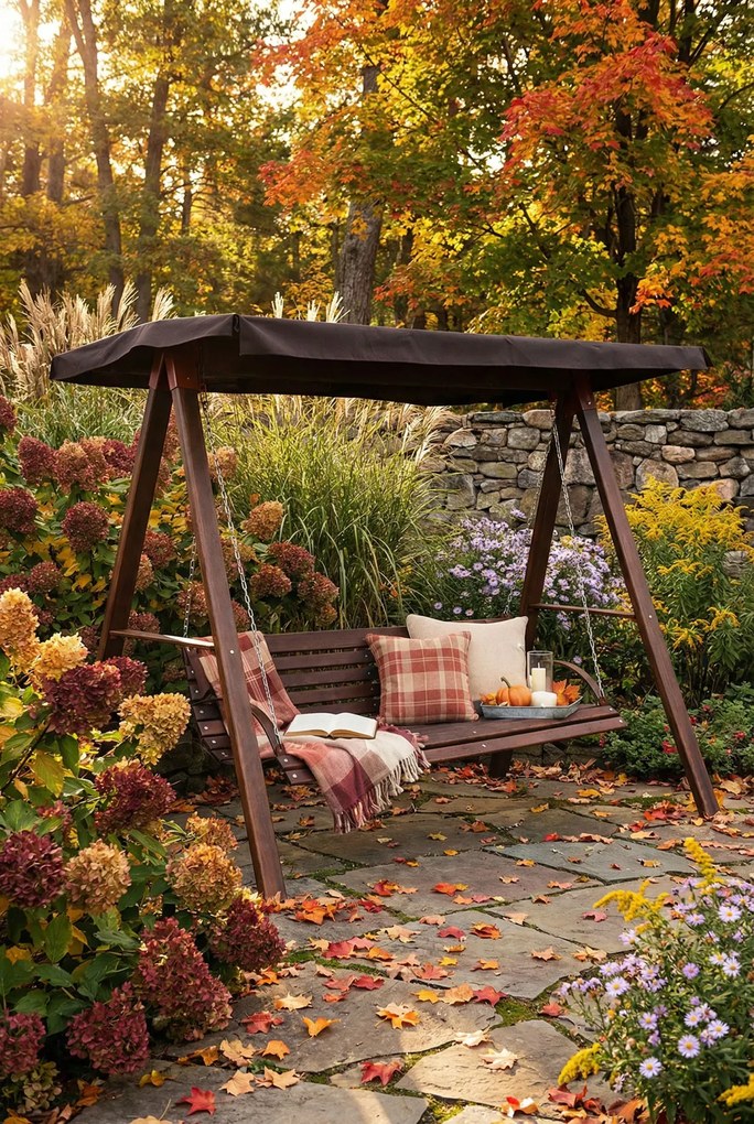 Huśtawka ogrodowa drewniana orzech P9-R90