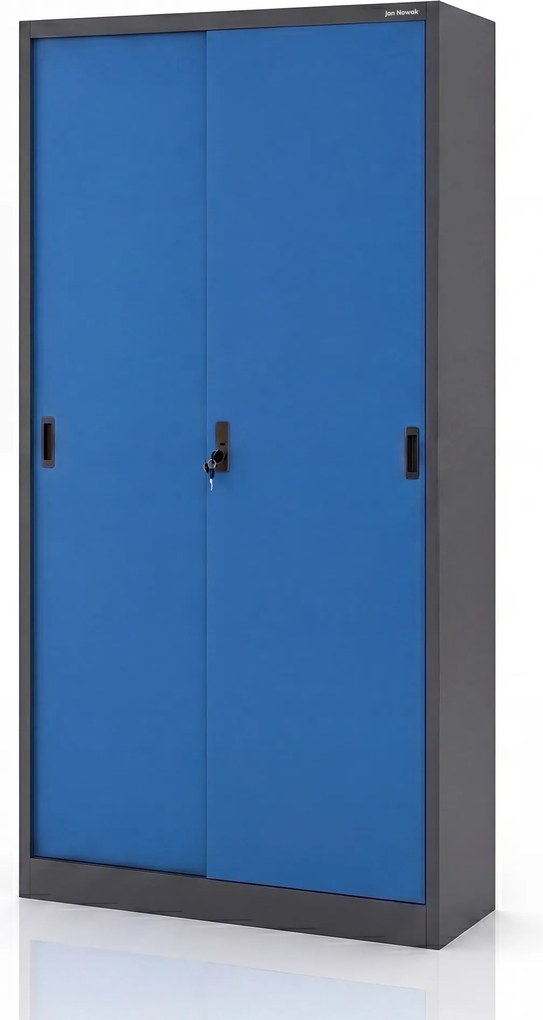 Biurowa szafa metalowa z drzwiami przesuwnymi antracytowo-niebieska: KUBA 900 x 1850 x 400 mm