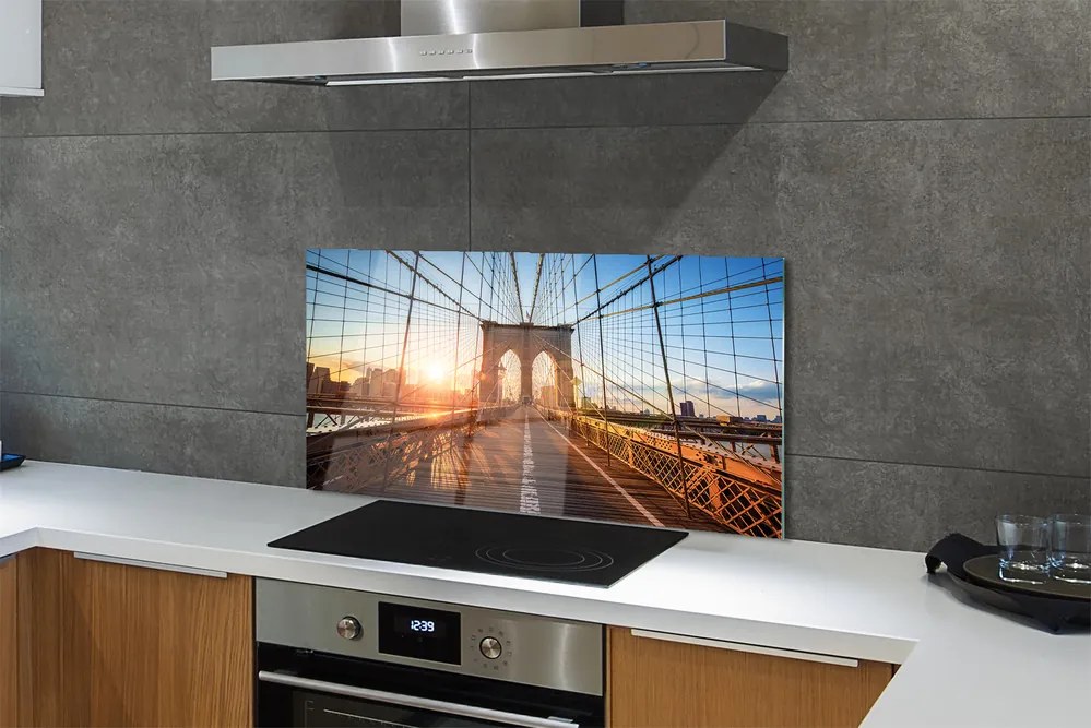 Panel Szklany Świt nad Mostem i Drapaczami Chmur