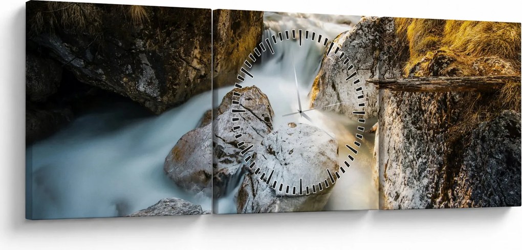 Obraz - Strumień leśny (z zegarem) (90x30 cm)