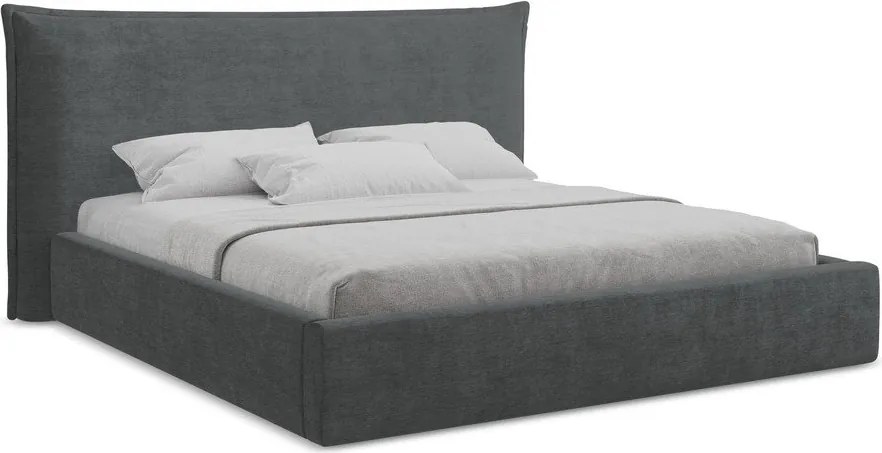 Ciemnoszare tapicerowane łóżko dwuosobowe ze schowkiem i stelażem 160x200 cm Esala – Makamii
