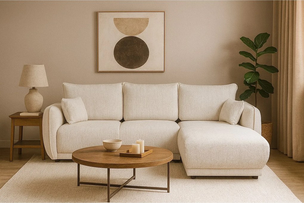 Narożnik prawy Loren z funkcją spania 255x165x91 cm – tkanina Bello 5 kremowa