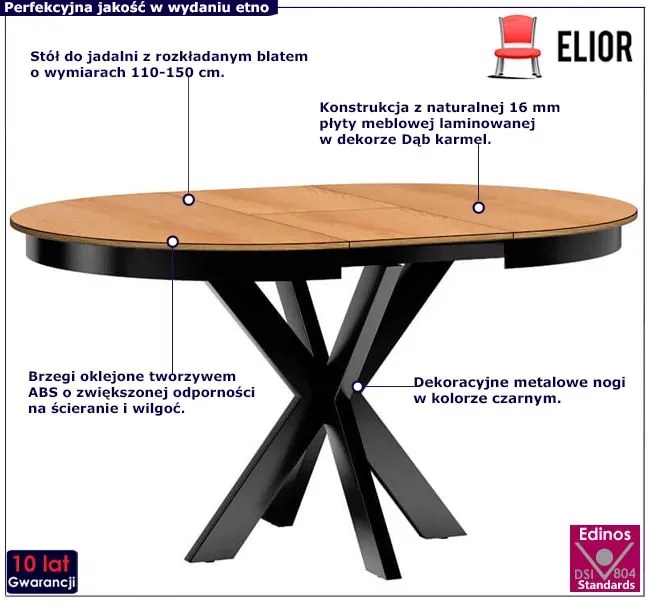 Stół z rozkładanym blatem dąb karmel - Labix 12X