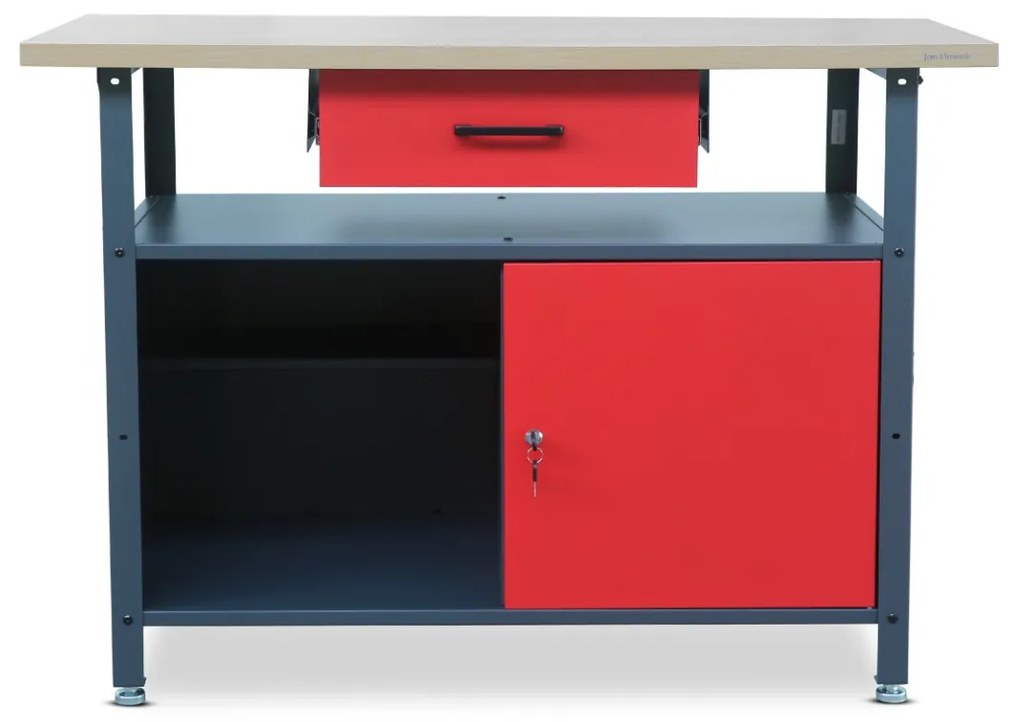 Stół warsztatowy ERIC, 1200 x 850 x 600 mm, antracytowo-czerwony