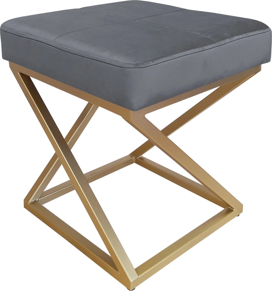 Pufa ZOA tkanina Welur loft ławka podnóżek metal : Kolor Stelaża - Złoty, Kolor tkaniny - VELVET - BL14, Typ tkaniny - Velvet