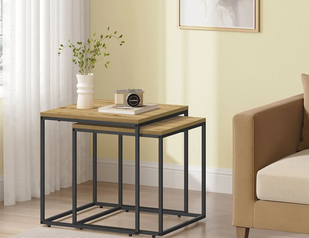 Zestaw 2 kwadratowych stolików kawowych 2w1 dąb artisan K5-T63