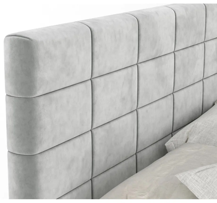 Jasnoszare łóżko kontynentalne ze schowkiem 200x200 cm Ava – Maison de Rêve