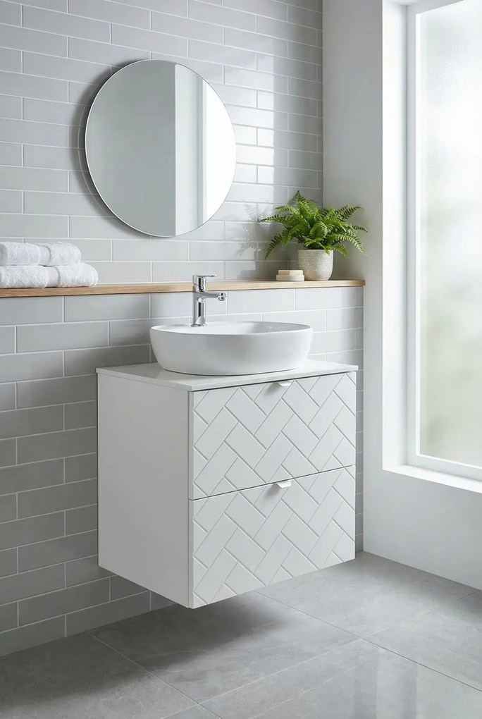 Biała wisząca szafka pod umywalkę z 2 szufladami 60 cm A9-A43