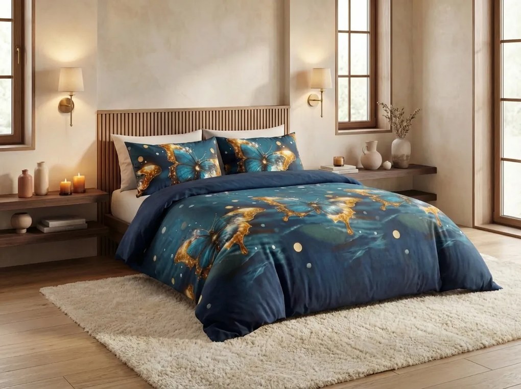 PrzytulneMieszkanie.pl PrzytulneMieszkanie.pl Pościel z mikrofibry MYSTIC BUTTERFLY niebieska Rozmiar pościeli: 70 x 80 cm | 140 x 200 cm