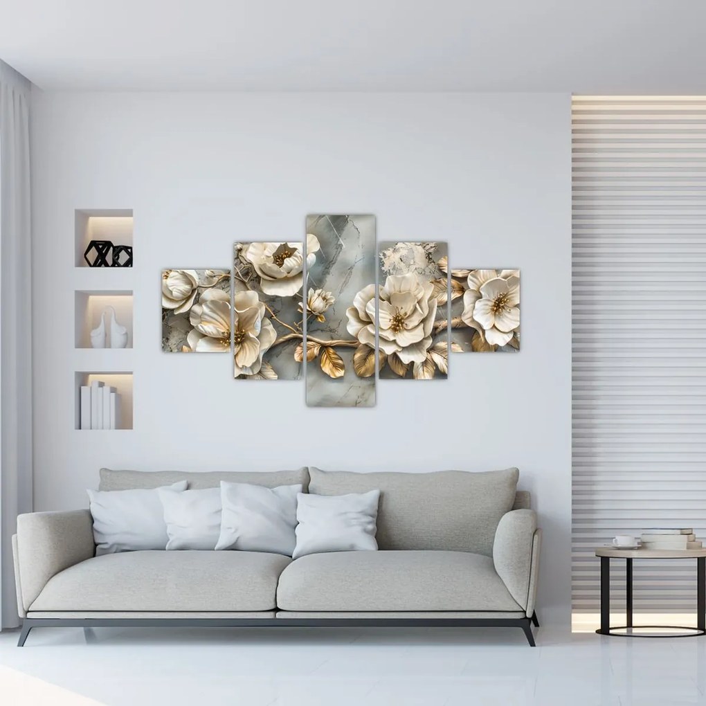Obraz - Marmurowe tło z kwiatami (125x70 cm)