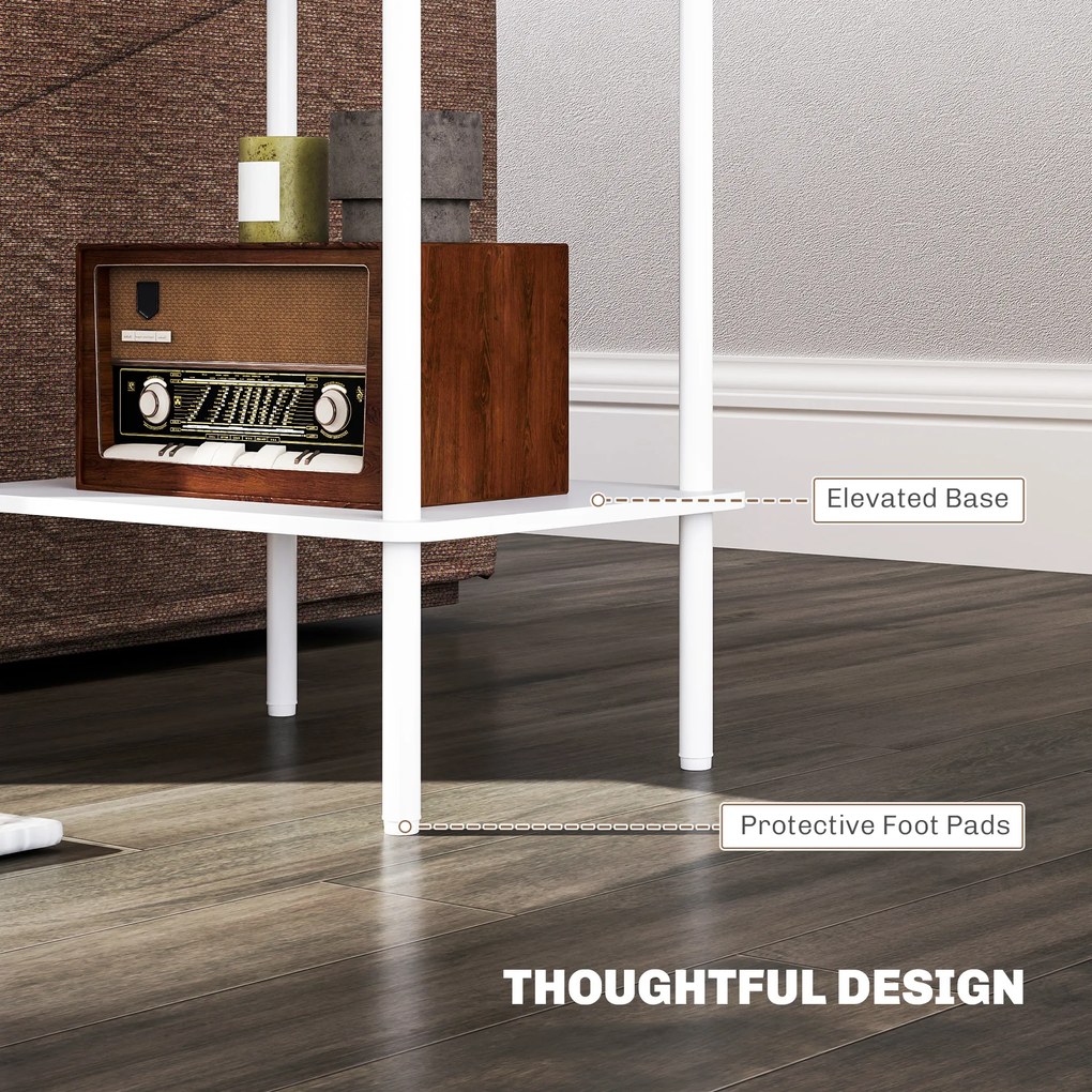 HOMCOM Nowoczesny Stolik Boczny 2-poziomowy z Przestrzenią do Przechowywania i Metalową Ramą do Salonu, Sypialni, Biały