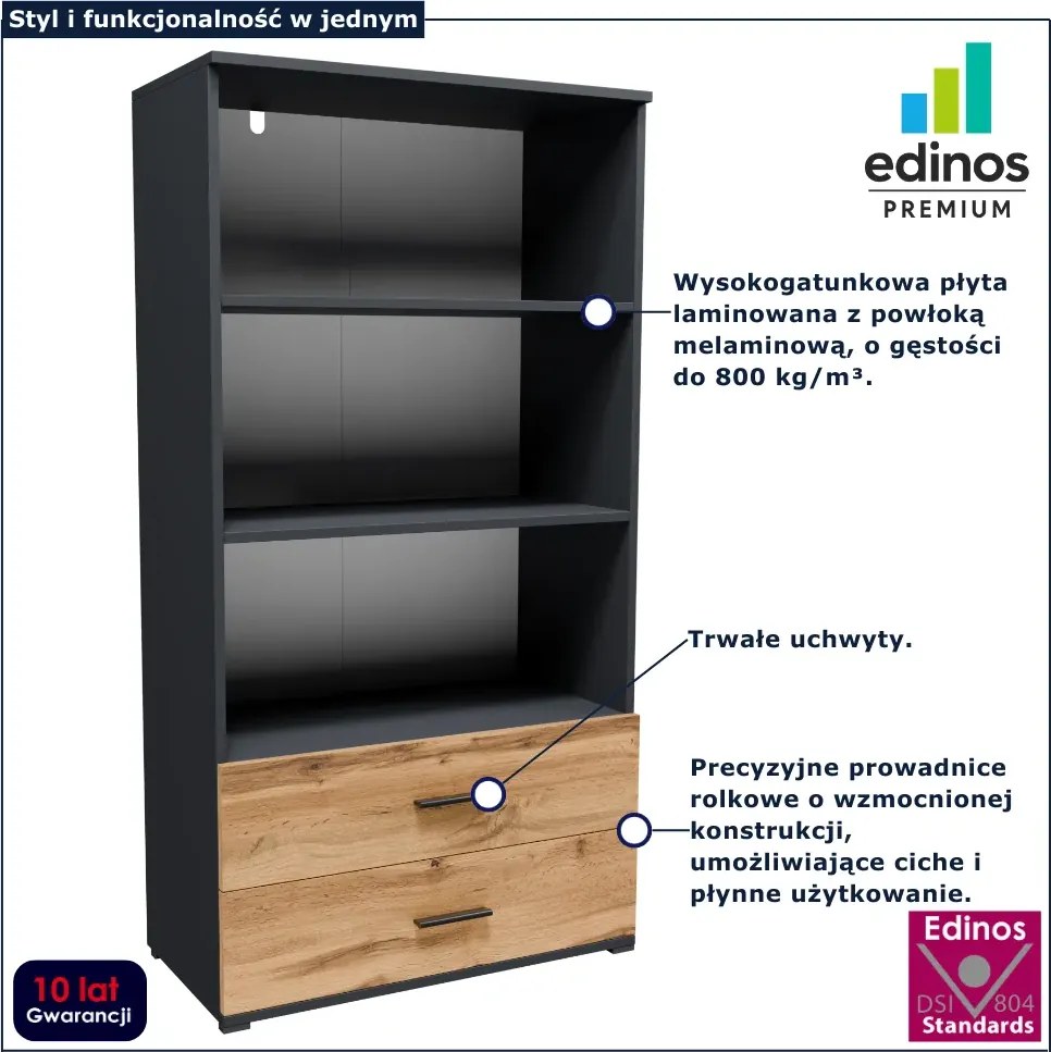 Niski regał z szufladami grafit + dąb wotan D5-D60