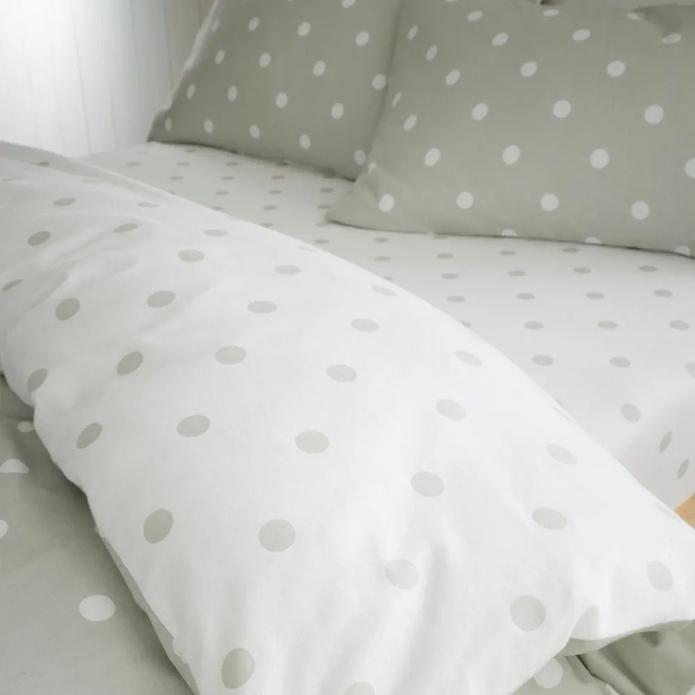 Białe/zielone flanelowe prześcieradło z gumką 90x190 cm Polka Dot – Catherine Lansfield