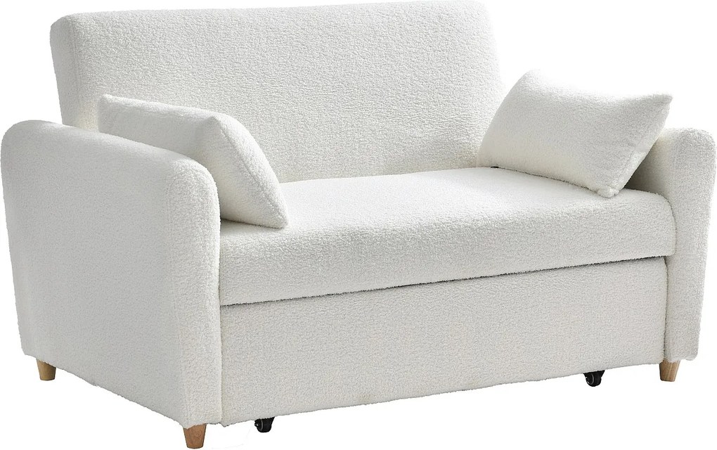 Kanapa 2-osobowa rozkładana z białej bukli - AYLA