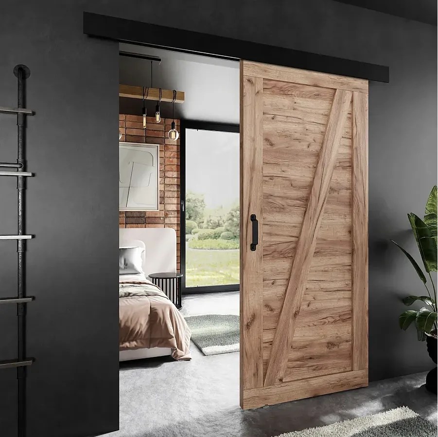 Drzwi przesuwne PALADIO 3 z maskownicą dąb craft złoty 90