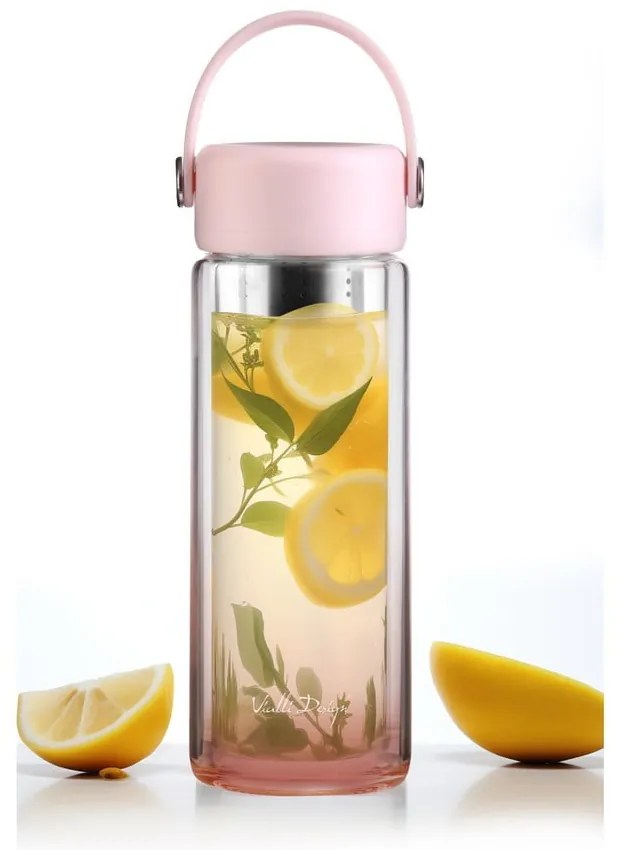 Różowa szklana butelka 350 ml Fuori – Vialli Design