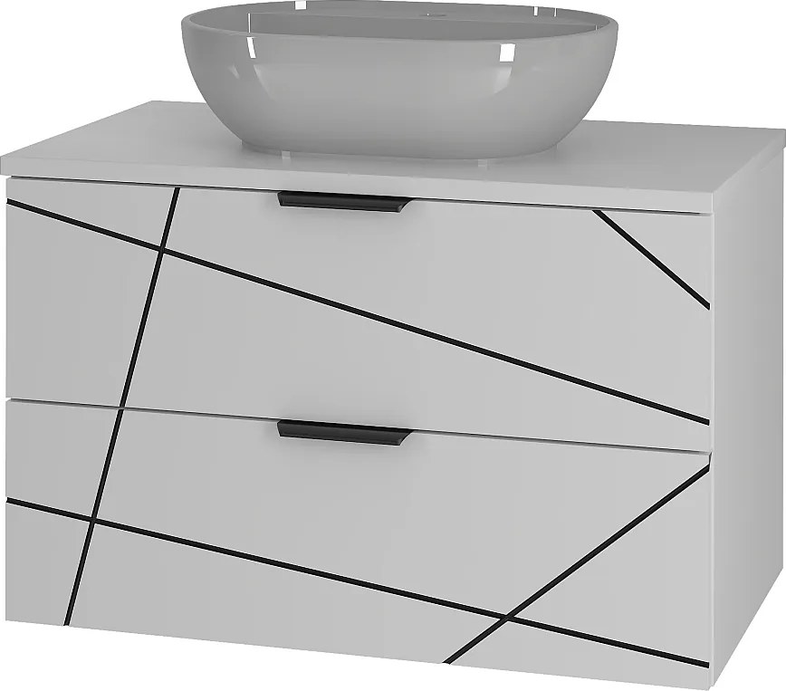 Zestaw Łazienkowy 80cm Szafka z Blatem Umywalka Biały Mat Wood