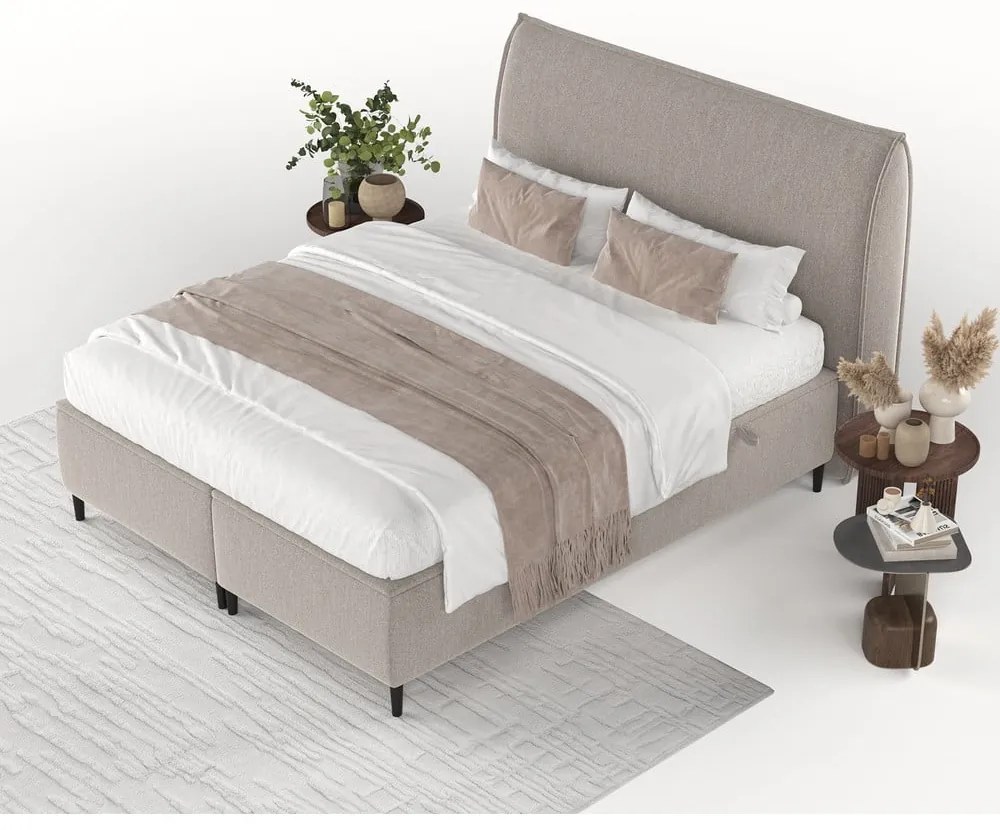 Szarobeżowe tapicerowane łóżko dwuosobowe ze schowkiem 200x200 cm Draco – Maison de Rêve