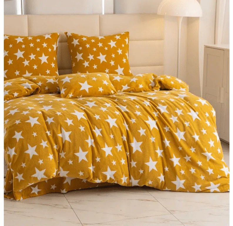 PrzytulneMieszkanie.pl PrzytulneMieszkanie.pl Pościel z mikropluszu STARS żółto-pomarańczowe Rozmiar pościeli: 2 szt 70 x 90 cm | 200 x 220 cm