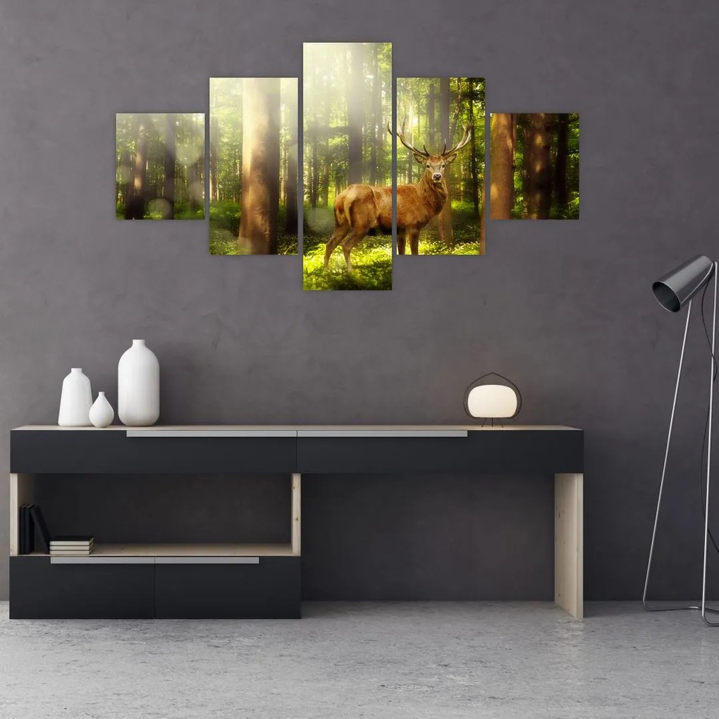 Obraz jelenia w lesie (125x70 cm)