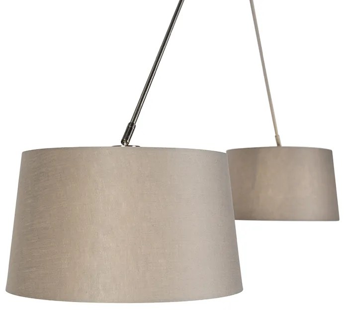 Stalowa lampa wisząca z abażurami z lnu w kolorze taupe 35 cm 2-światłowa - BlitzWiejski/ Rustykalny / Vintage Oswietlenie wewnetrzne