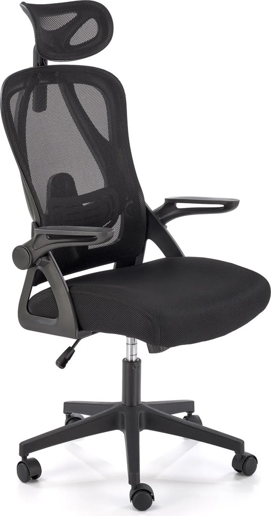 Fotel biurowy z oparciem i zagłówkiem z siatki Negro Halmar