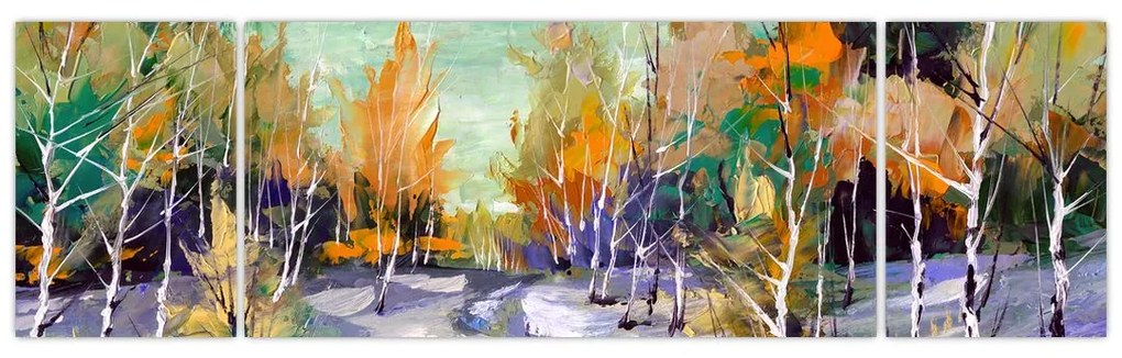 Obraz - Zaśnieżona ścieżka przez las, obraz olejny (170x50 cm)