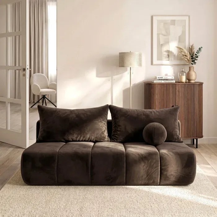Sofa z Funkcją Spania SARIA Brązowa Welurowa Nowoczesna