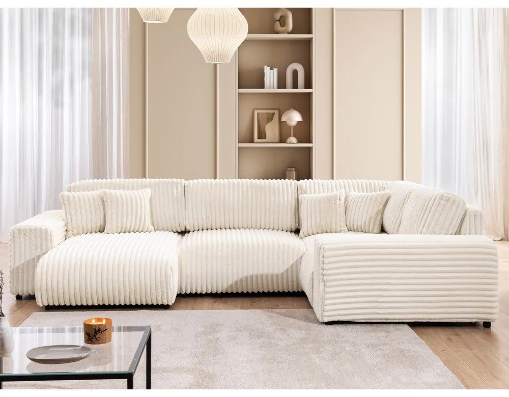 Kremowy sztruksowy narożnik (prawostronny/w kształcie litery U) Justin – Ropez