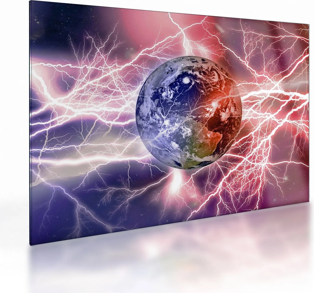 Obraz na szkle - Kula ziemska pod prądem (70x50 cm)