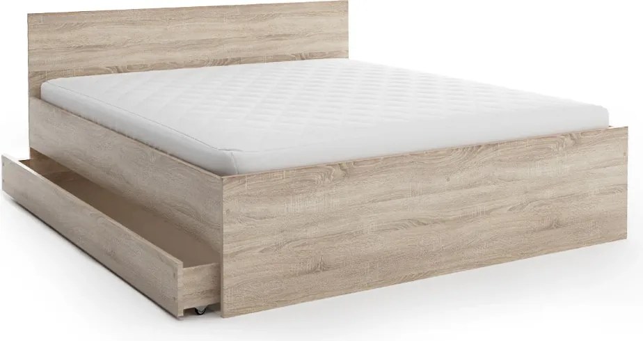 Łóżko ELISA 160 x 200 cm, dąb sonoma Stelaż: Ze stelażem listwowym rolowanym, Materac: Materac Deluxe 10 cm