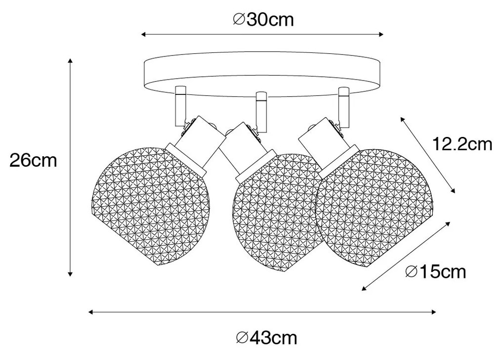 Designerski reflektor czarny z przydymionym szkłem 3-punktowy okrągły - Chico