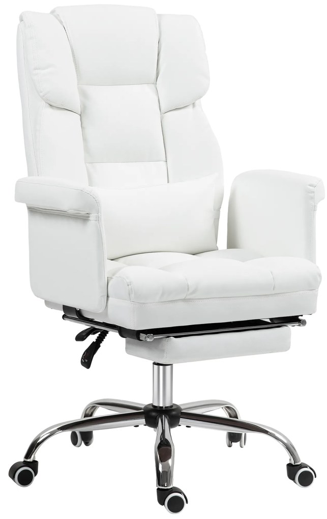 HOMCOM Ergonomiczny fotel biurowy z regulacją wysokości 48-56 cm nachylanym oparciem i podnóżkiem biały | Aosom PL