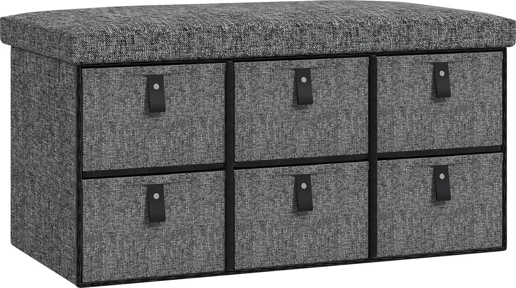HOMCOM Tapicerowana ławka na buty, 6 przegródek na buty, rama MDF, wygląd lnu, szara