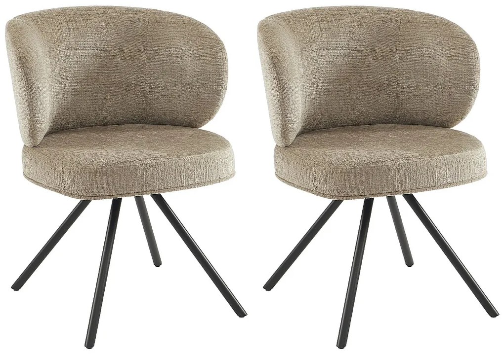 Zestaw 2 obrotowych krzeseł z teksturowanej tkaniny i czarnego metalu - Taupe - LYARO